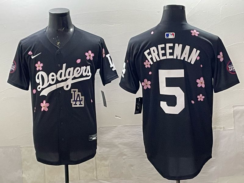 Men 2025 Nike Los Angeles Dodgers #5 Freeman Black Game MLB Jersey 01